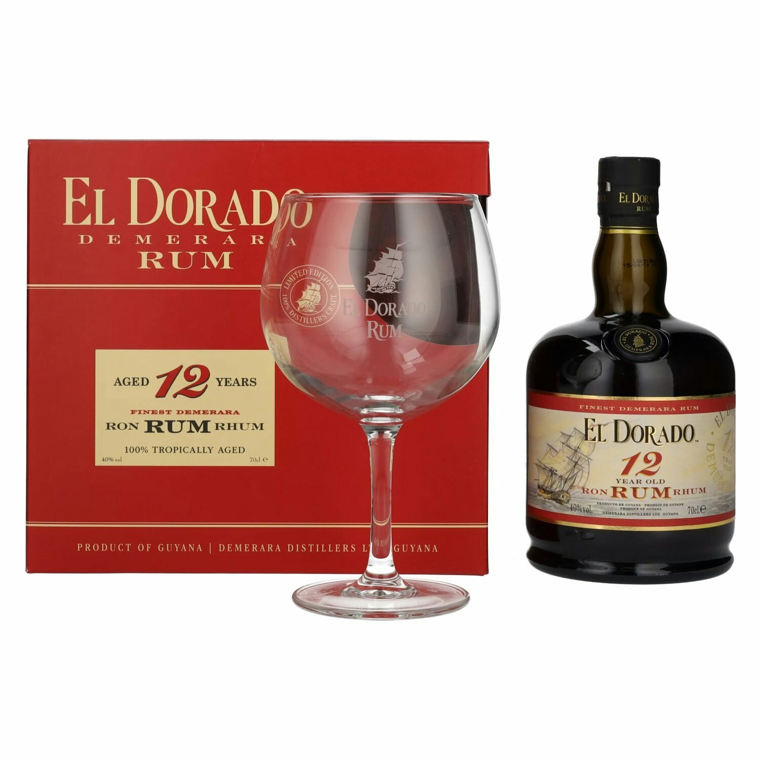 El Dorado 12 Years Old Finest Demerara Rum 40% Vol. 0,7l in Giftbox with glass