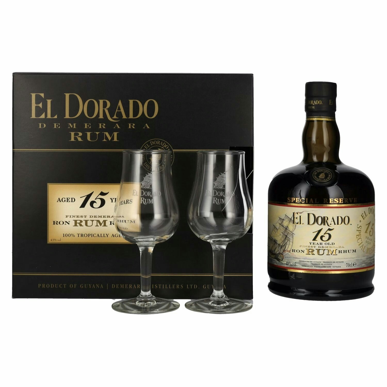 El Dorado 15 Years Old Finest Demerara Rum SPECIAL RESERVE 43% Vol. 0,7l in Giftbox with 2 glasses