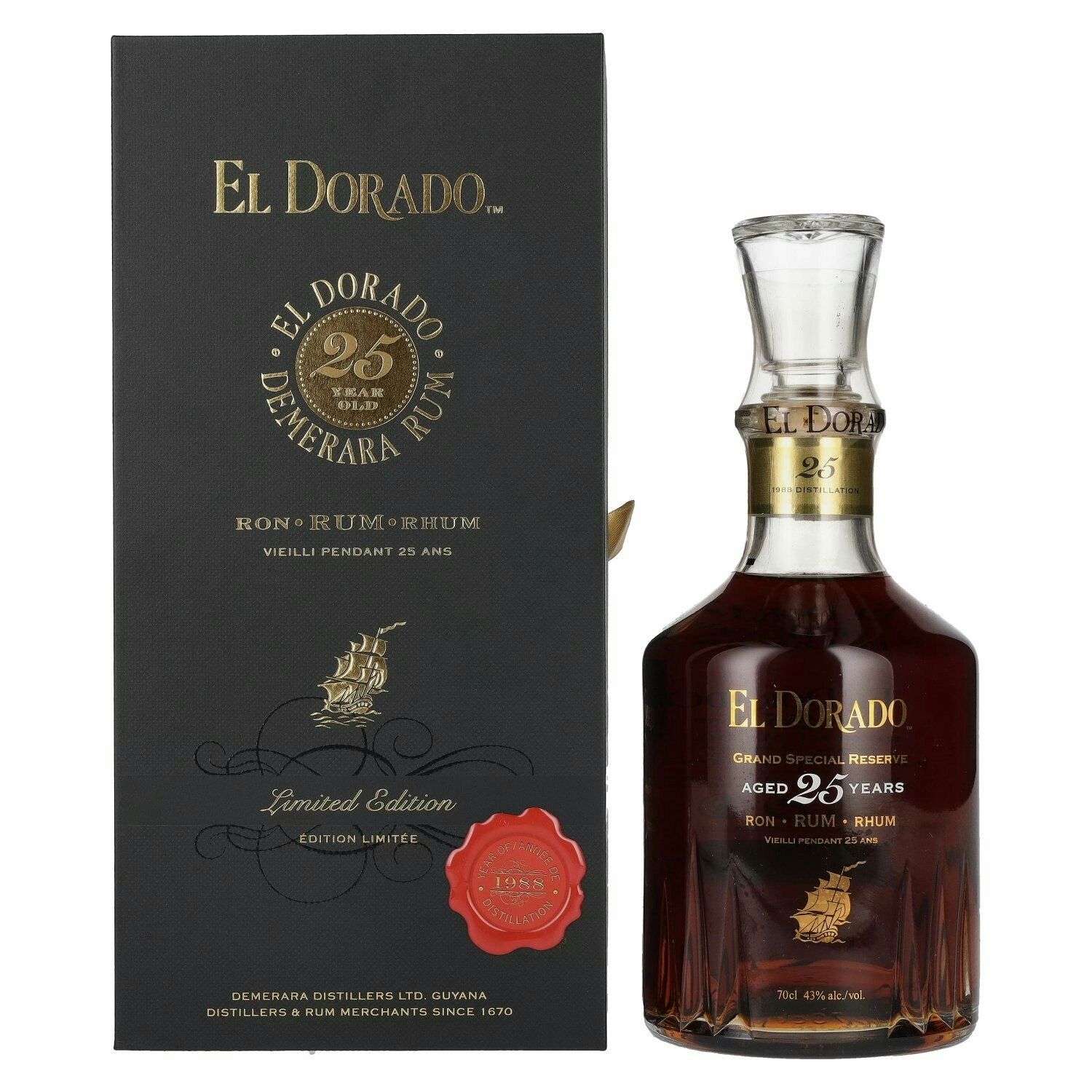 El Dorado 25 Years Old GRAND SPECIAL RESERVE Rum 1988 43% Vol. 0,7l in Giftbox