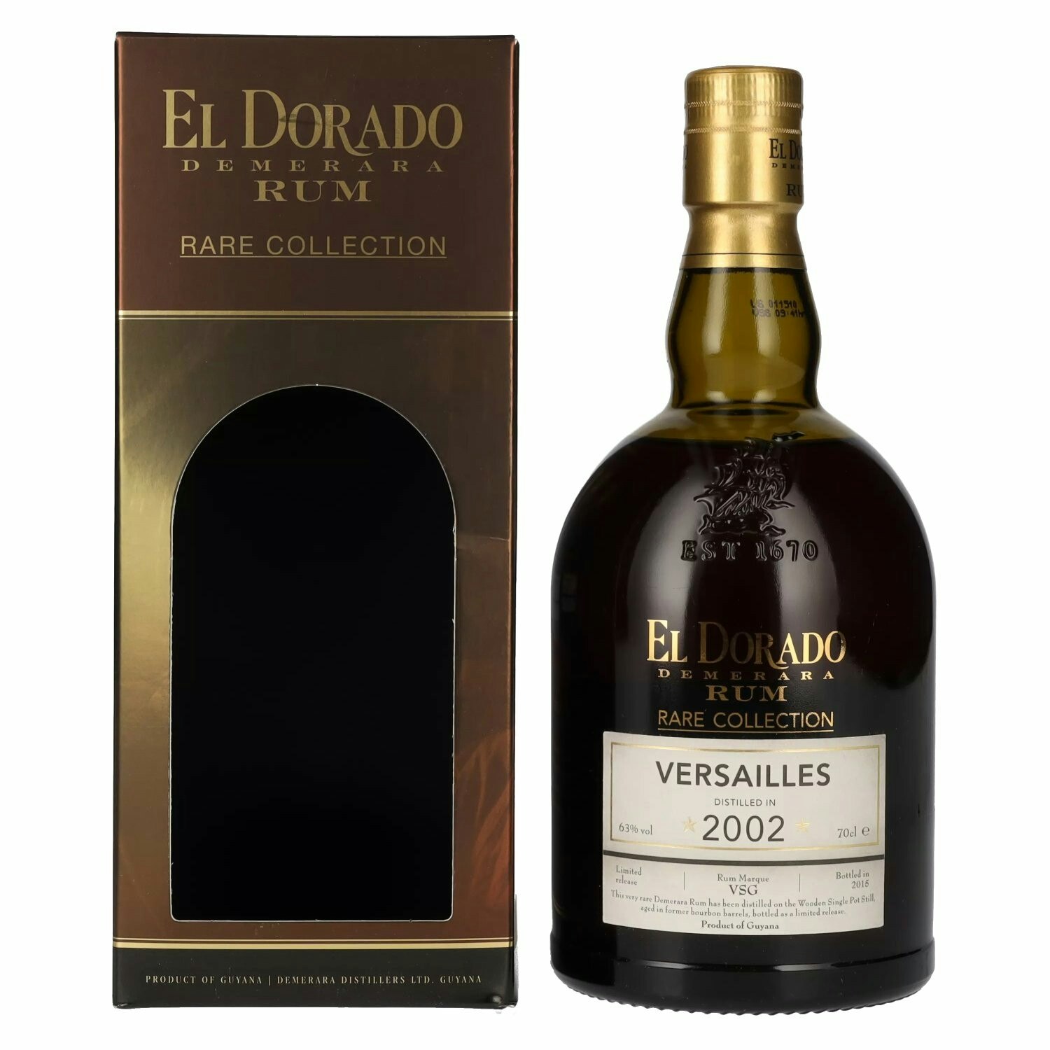 El Dorado VERSAILLES Demerara Rum RARE COLLECTION Limited Release 2002 63% Vol. 0,7l in Giftbox