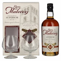 Rum Malecon Añejo 12 Años Reserva Superior 40% Vol. 0,7l in Giftbox with 2 glasses