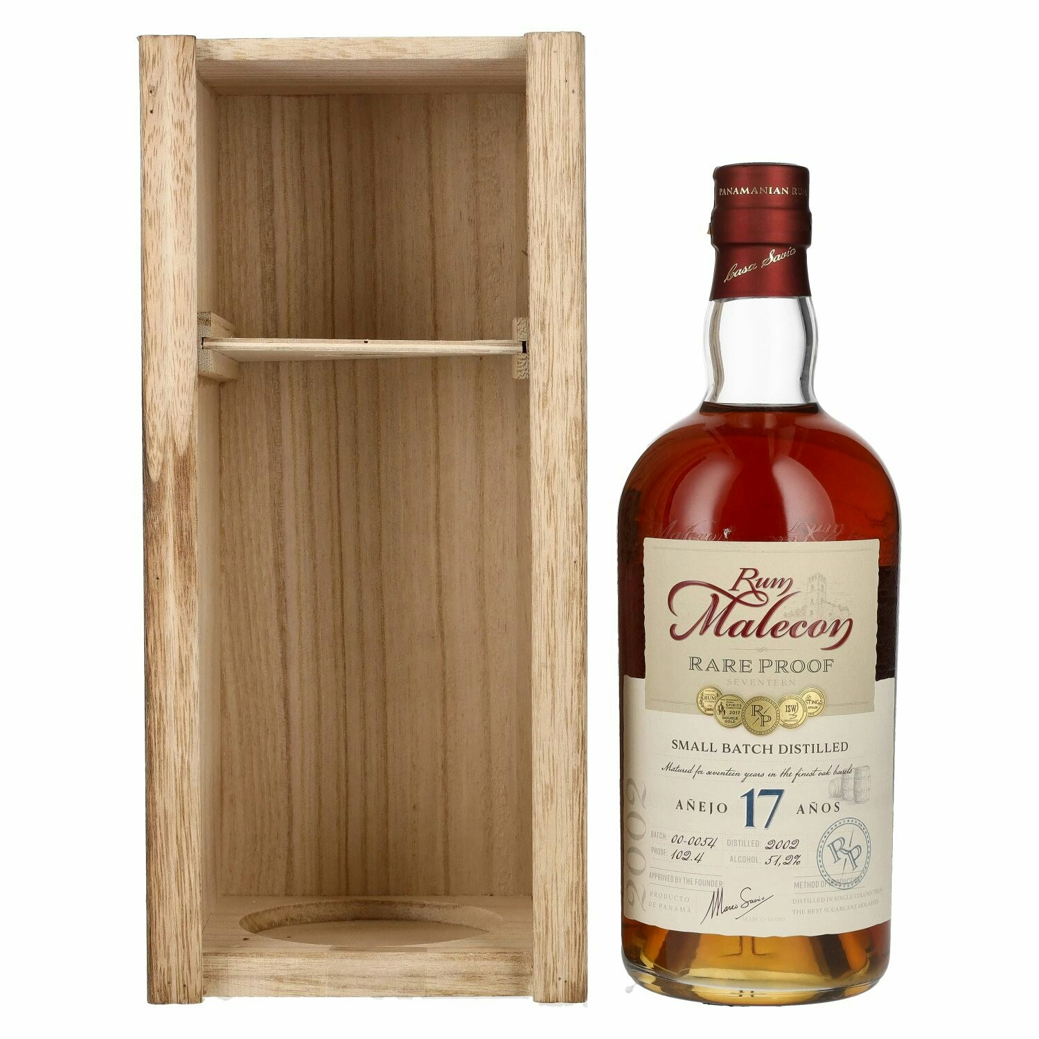 Rum Malecon Añejo 17 Años RARE PROOF 2002 51,2% Vol. 0,7l in Holzkiste