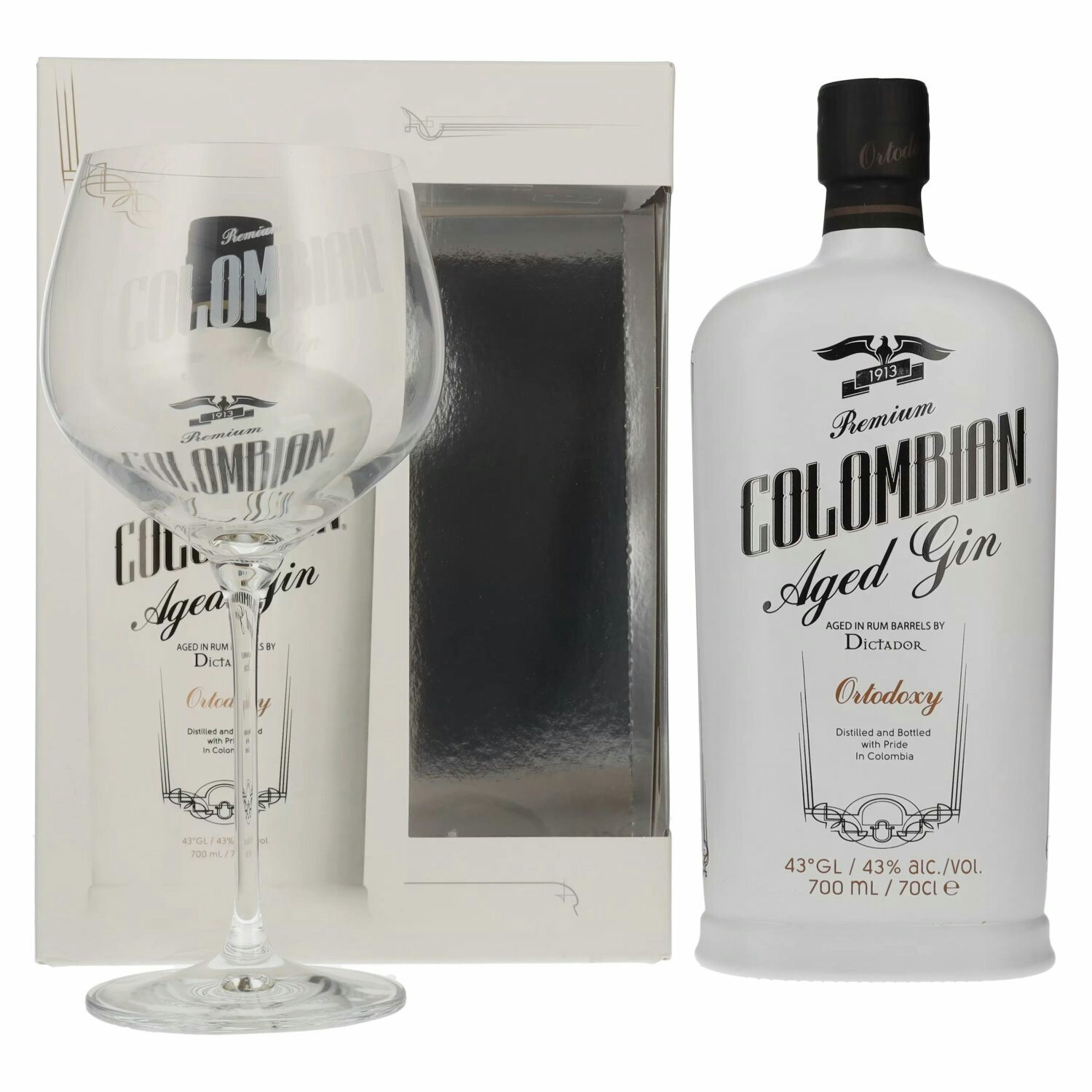 Dictador Ortodoxy Colombian Aged White Gin 43% Vol. 0,7l in Giftbox with glass