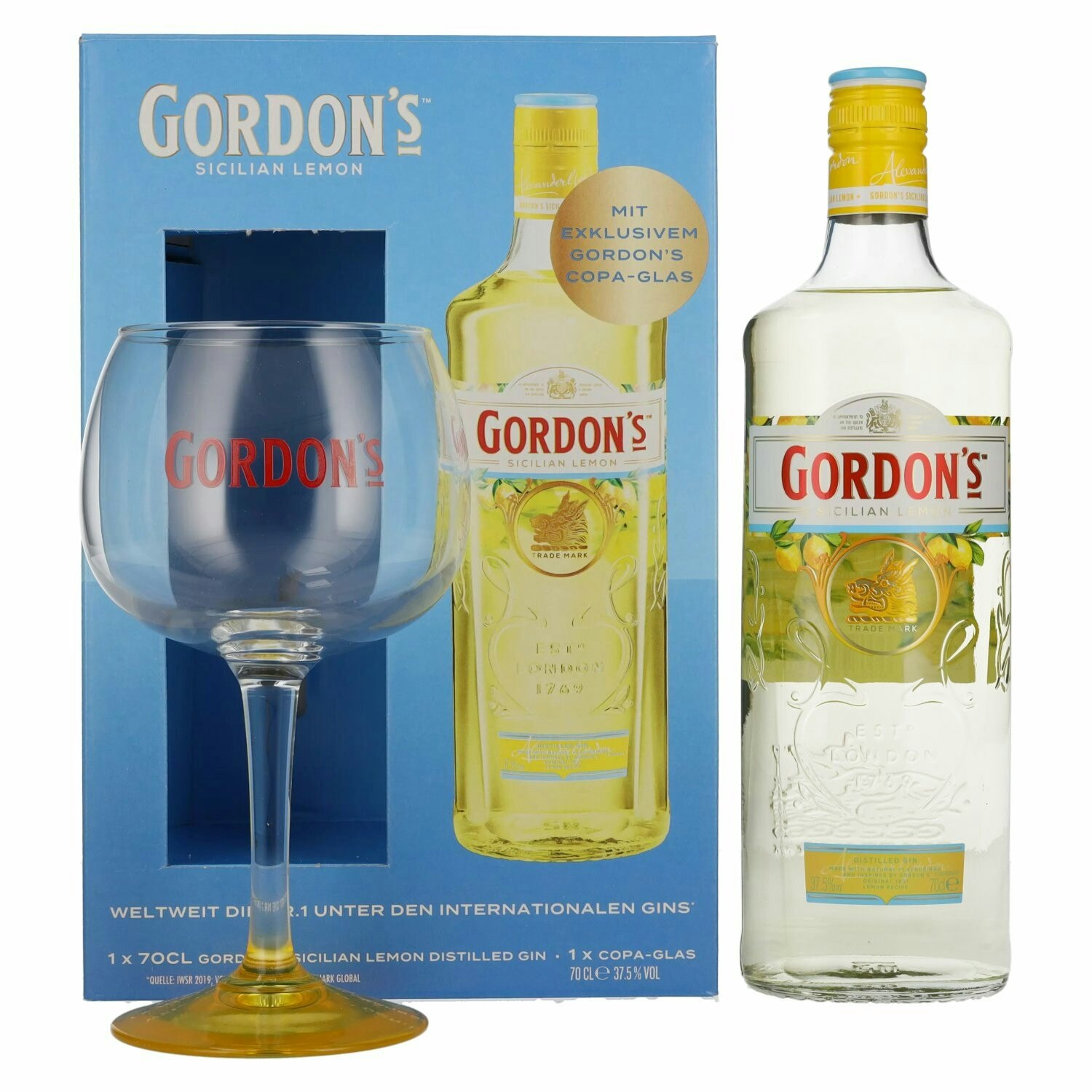 Gordon's SICILIAN LEMON Distilled Gin 37,5% Vol. 0,7l in Giftbox with glass