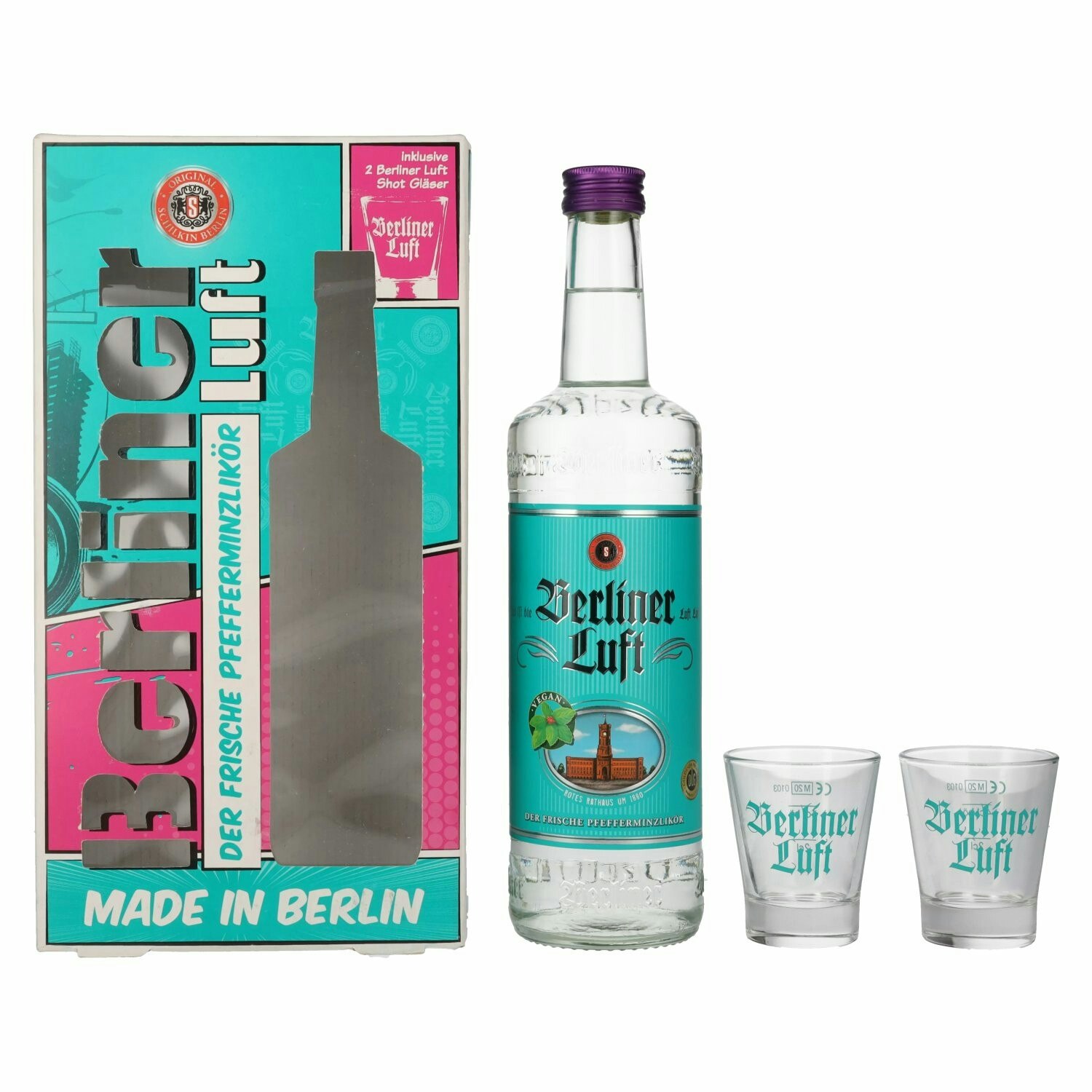 Berliner Luft Der Frische Pfefferminzlikör 18% Vol. 0,7l in Giftbox with 2 glasses