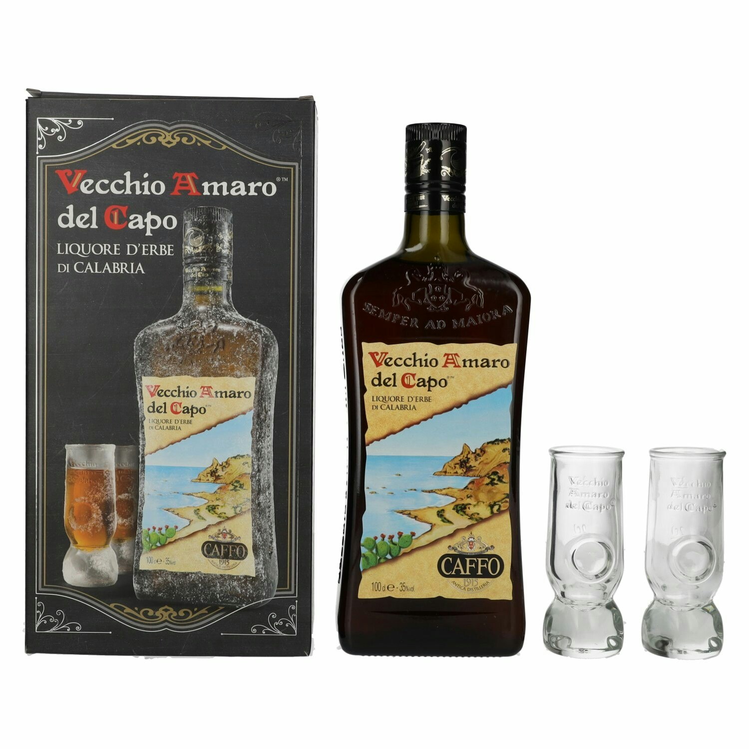 Vecchio Amaro del Capo Caffo Liquore 35% Vol. 1l in Giftbox with 2 glasses