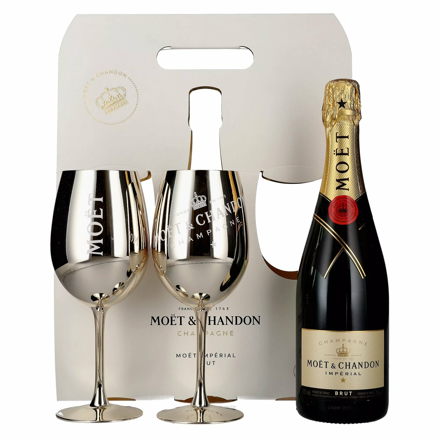 Moët & Chandon Champagne IMPÉRIAL Brut 12% Vol. 0,75l in Giftbox with 2 glasses gold