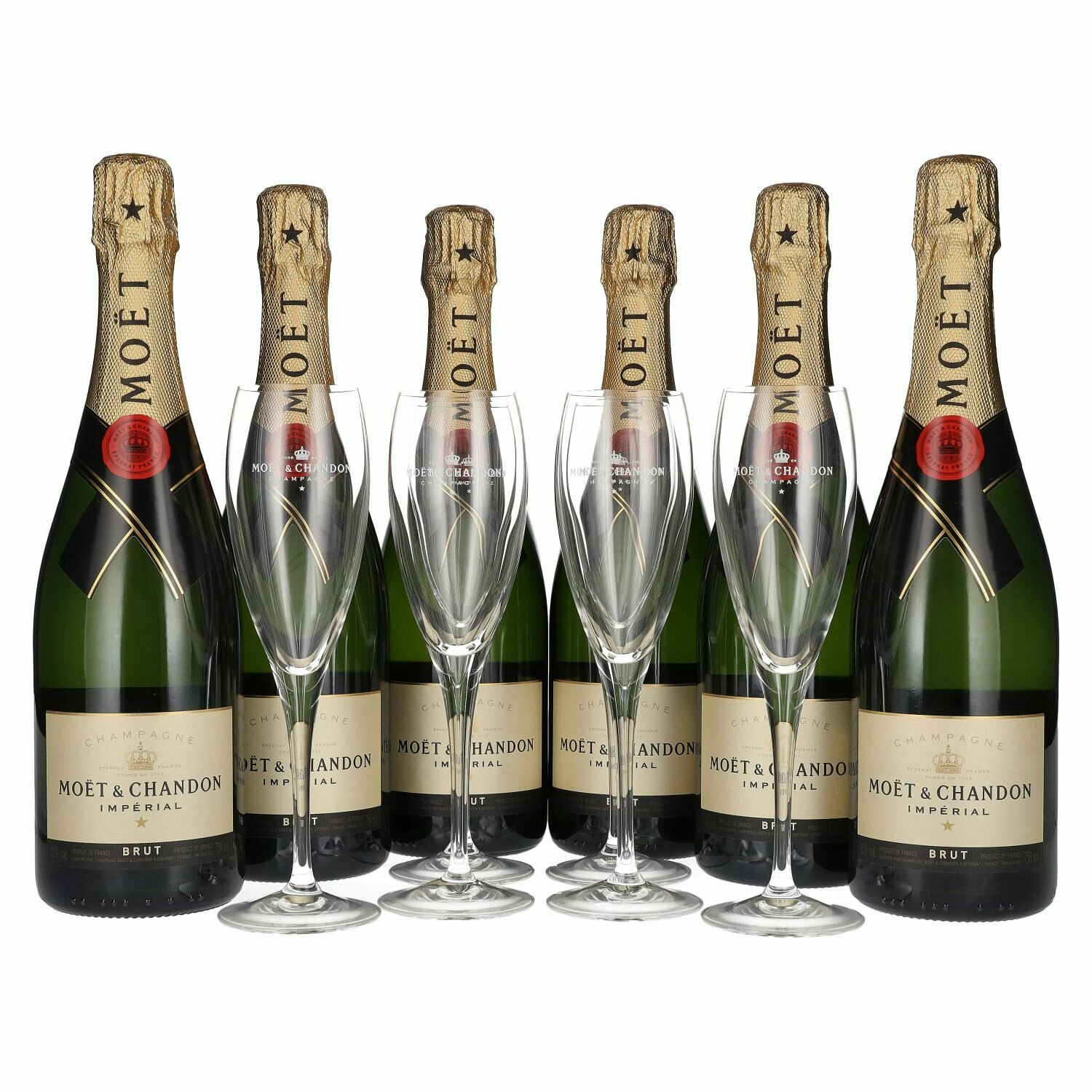Moët & Chandon Champagne IMPÉRIAL Brut 12% Vol. 6x0,75l in Giftbox with 6 glasses