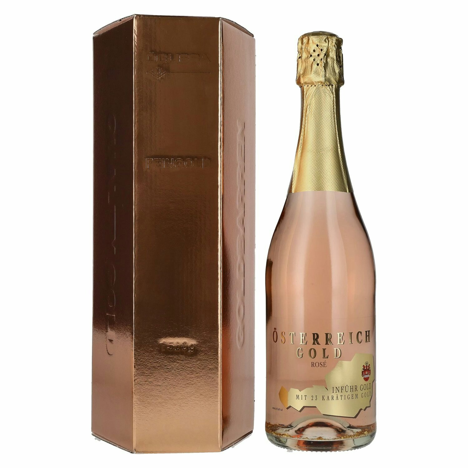 Österreich Gold Rosé - with 23 Karat Blattgold 9,5% Vol. 0,75l in Giftbox