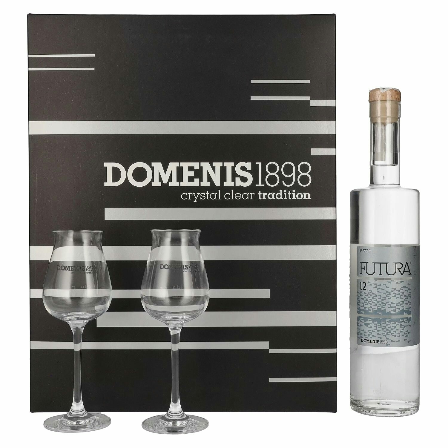 Domenis 1898 FUTURA 12 Grappa 40% Vol. 0,5l in Giftbox with 2 glasses