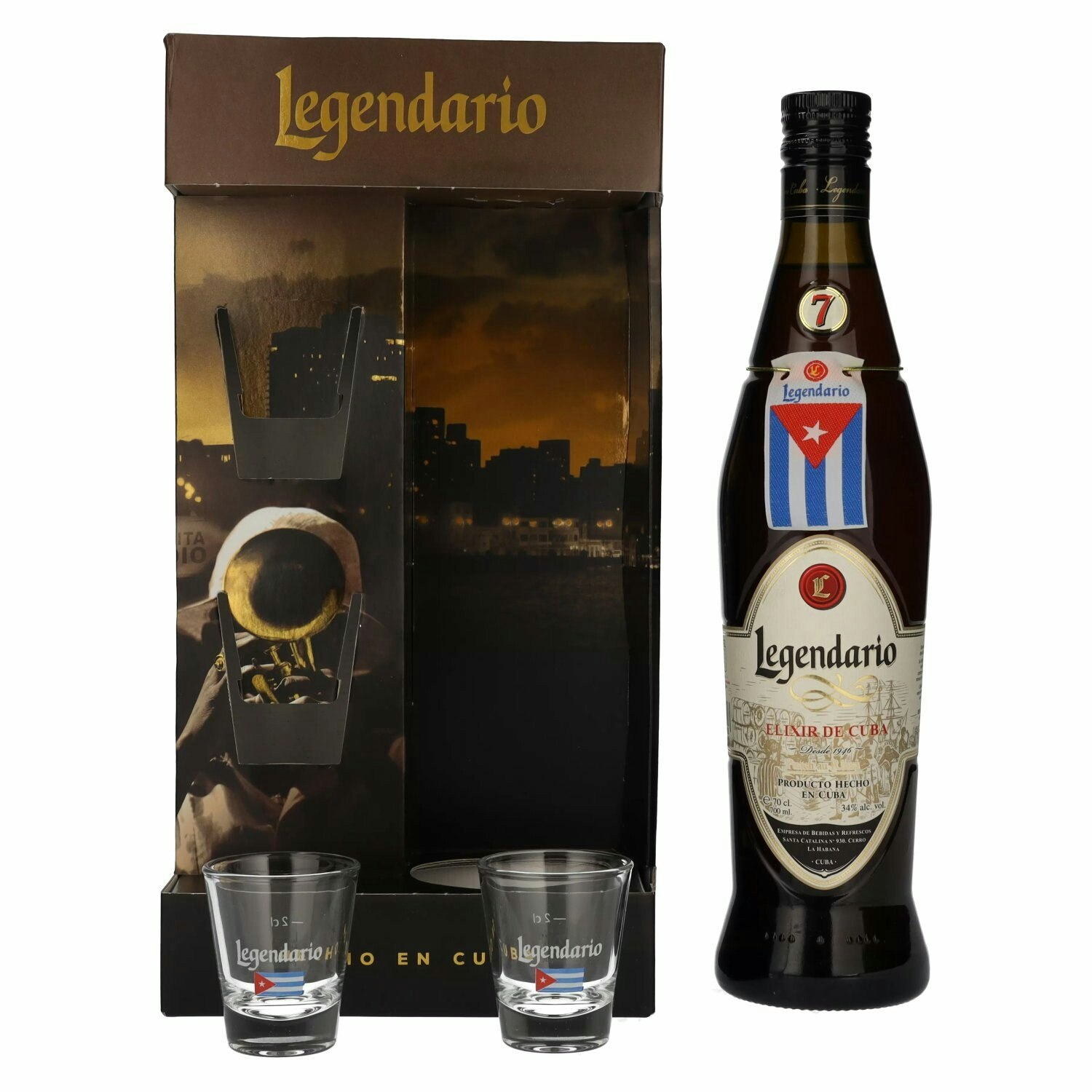 Legendario Elixir de Cuba 34% Vol. 0,7l in Giftbox with 2 glasses