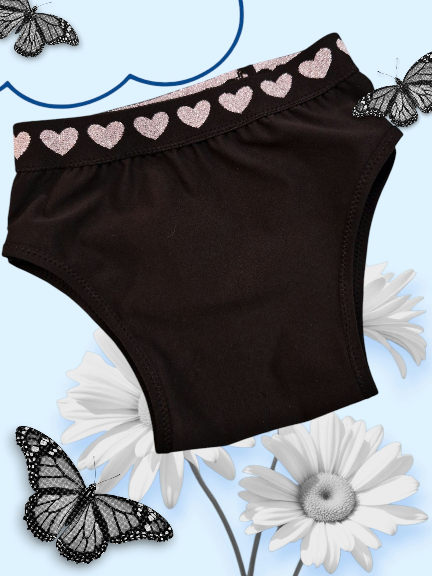 Tispetruse sort lycra m/hjertestrikk M