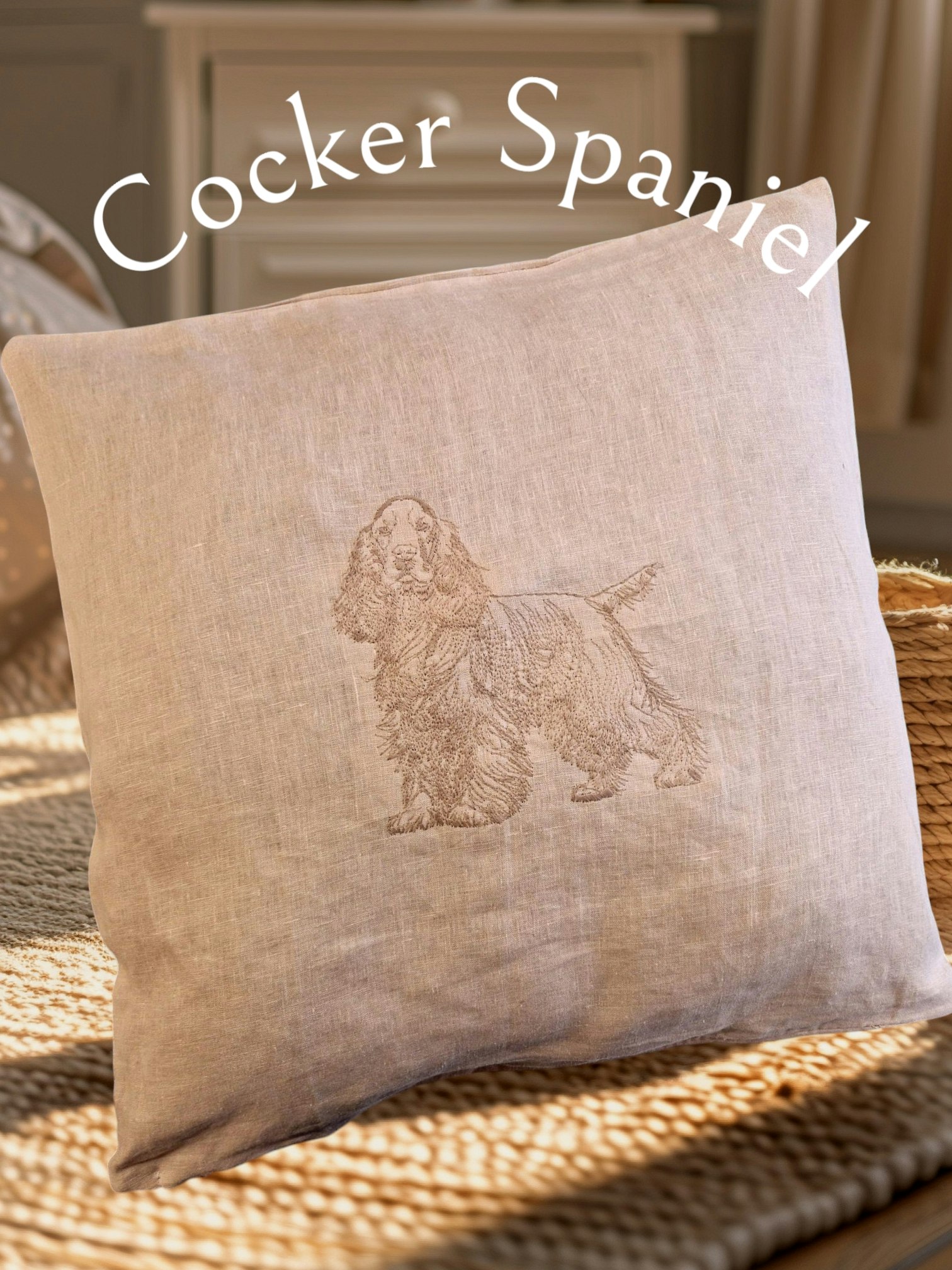 Putetrekk 50x50 cm 100%lin Cocker Spaniel beige