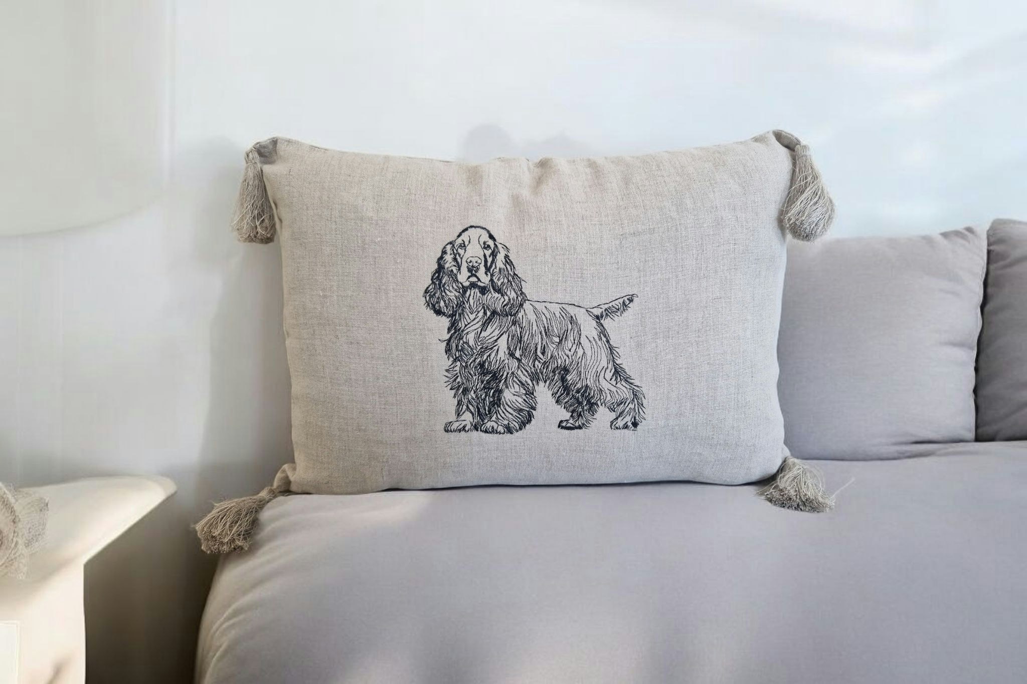 Putetrekk 35x50cm Lin med sort Cocker Spaniel