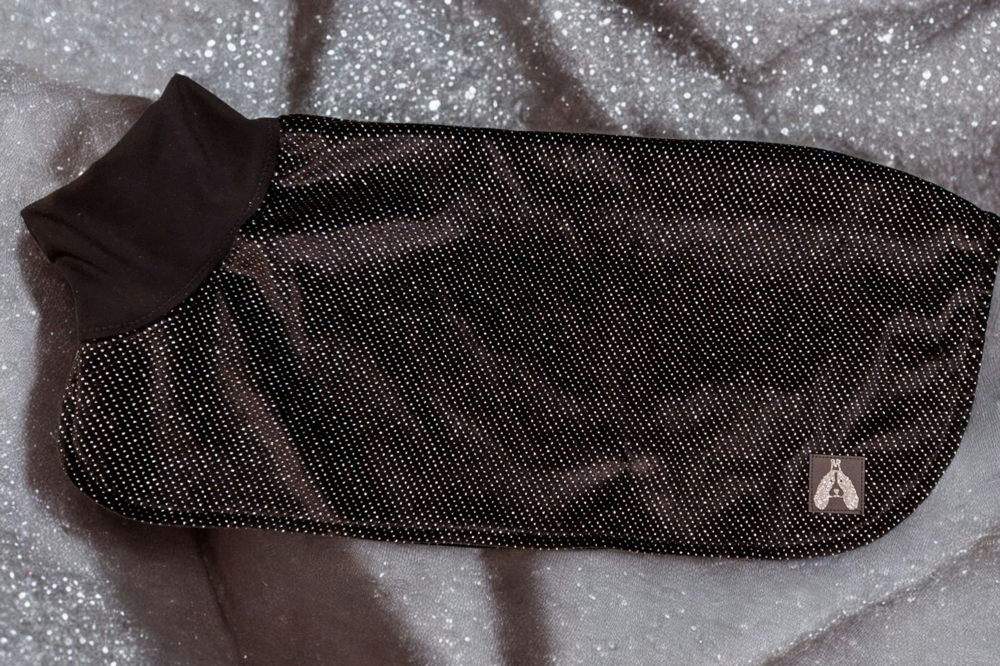 Silkedekken sort velour m/sølvglitter S