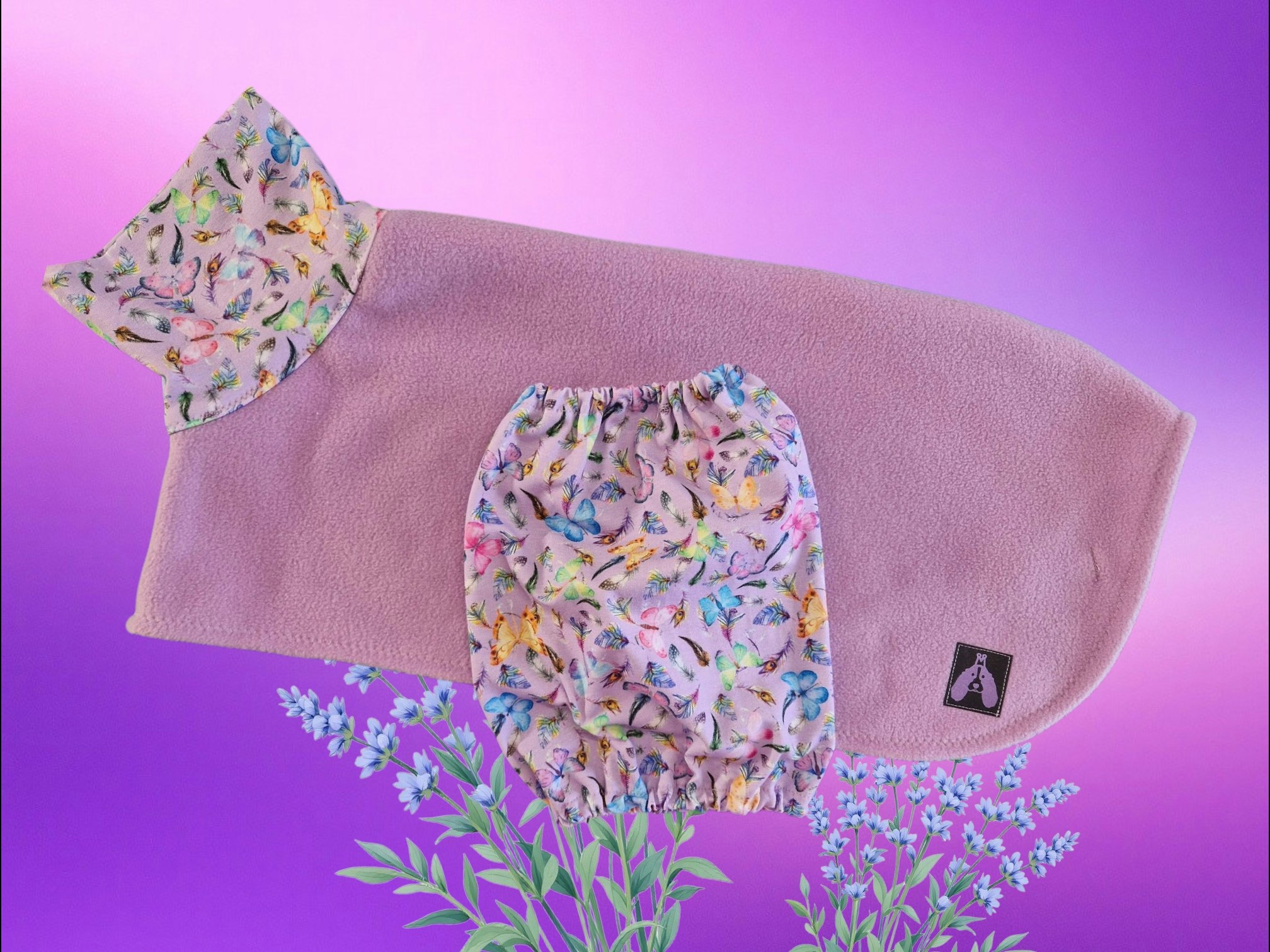 Fleece tørkedekken sett lilla m/sommermotiv S
