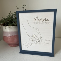 Tavla till mamma-Barn och mamma håller händer