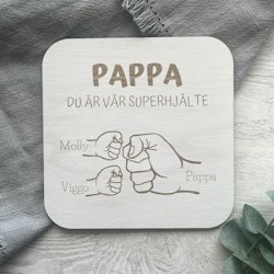 Personlig skylt till pappa- Du är vår superhjälte- 2 händer