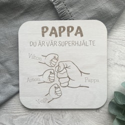 Personlig skylt till pappa- Du är vår superhjälte- 3 händer