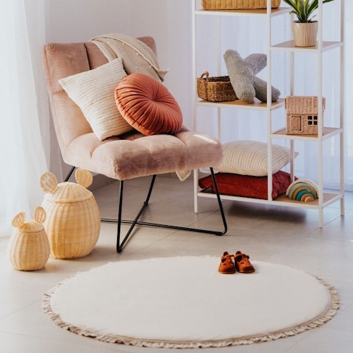 Babylove, rund lekematte med volanger 120 cm, natur