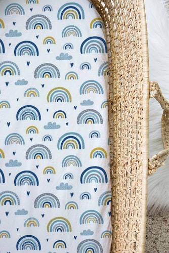 Laken til barnevogn/vugge, Happy blue rainbow
