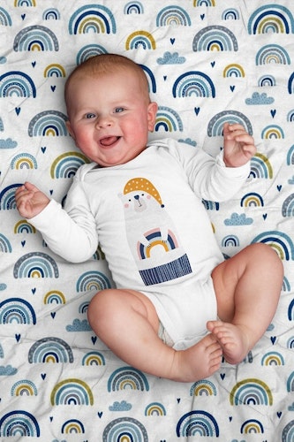 Laken til barnevogn/vugge, Happy blue rainbow
