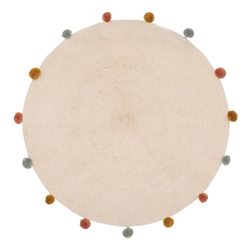 Rund matte med pompom, beige