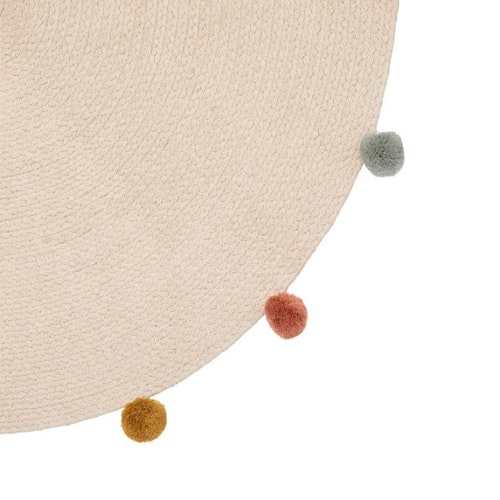 Rund matte med pompom, beige