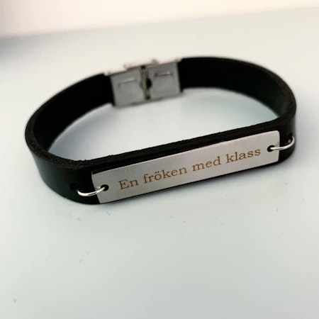 Armband med bricka i stål - läder/kedja