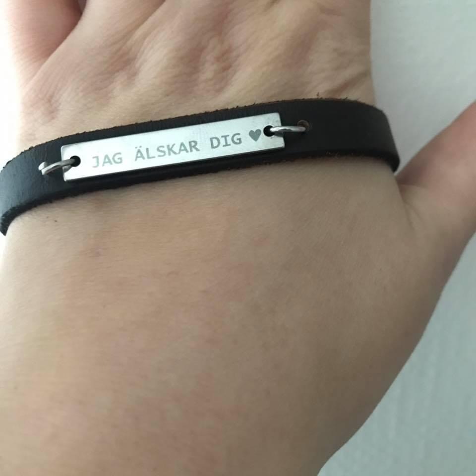 Armband med bricka i stål - läder/kedja