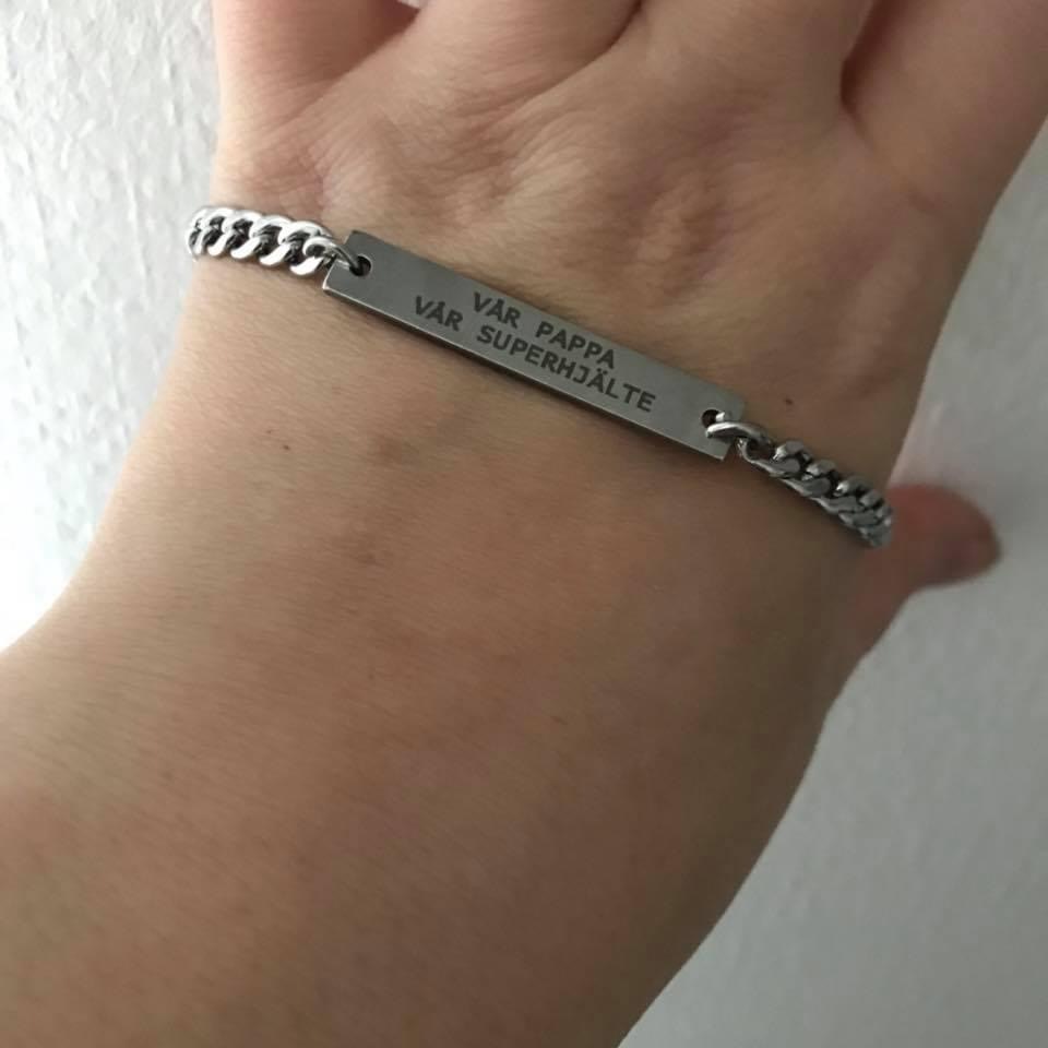 Armband med bricka i stål - läder/kedja