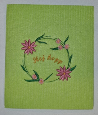 Disktrasa med broderi - Hej hopp, grön