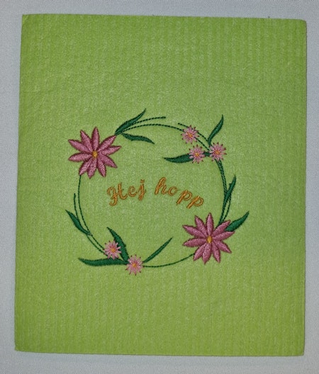 Disktrasa med broderi - Hej hopp, grön