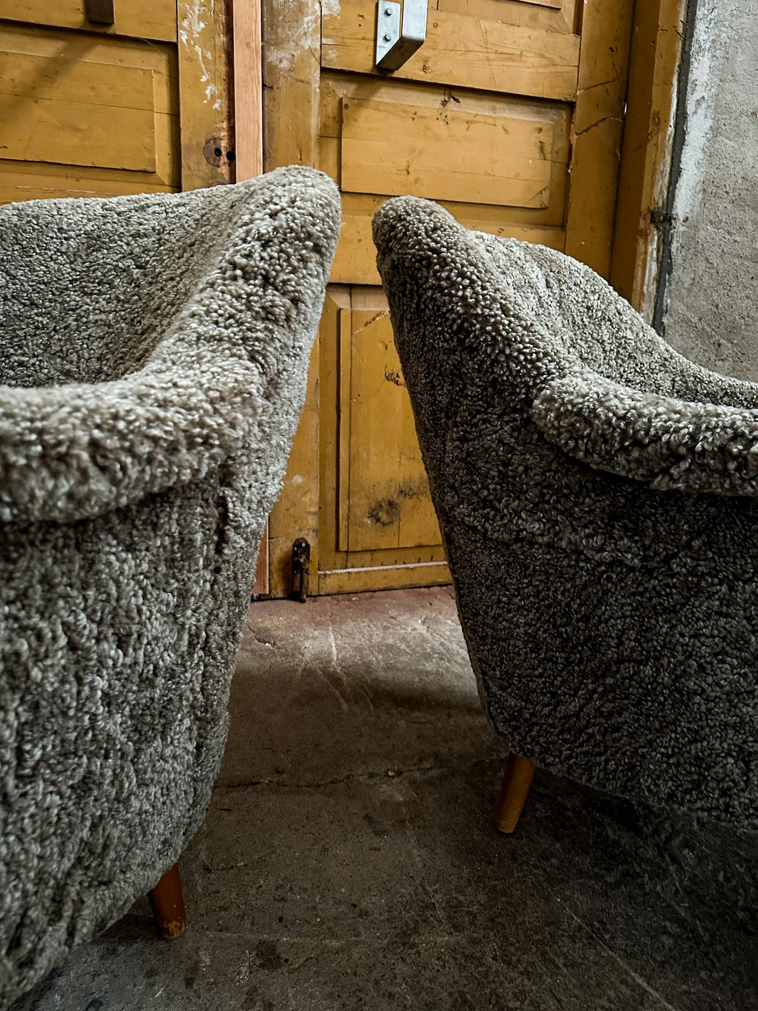 Midcentury Modern Sheepskin/Shearling Carl Malmsten Model Samspel Lounge Chairs