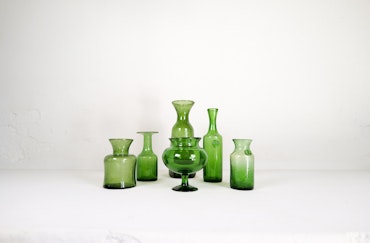 Midcentury Modern Collection of Six Green Vases by Erik Hoglund, Sweden, 1960s