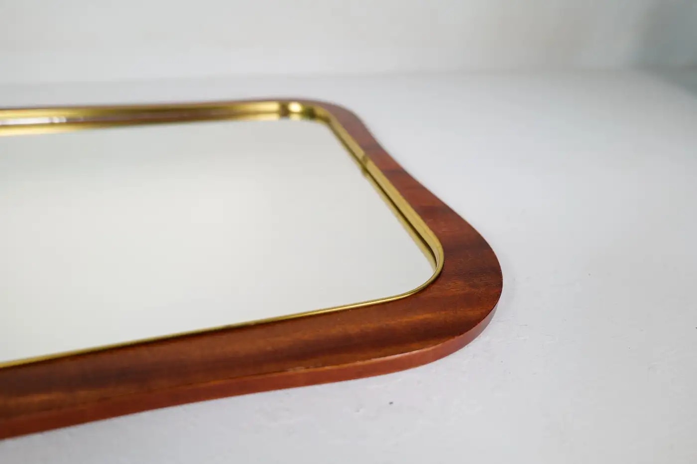 Midcentury Modern Pair of Wood and Brass Mirrors Sweden 1950s