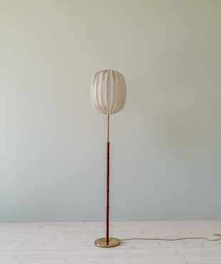 Mid-Century Modern Brass Teak Floor Lamp Falkenbergs Belysning, Sweden