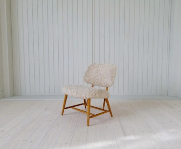 Midcentury Modern "Teve" Chair in Sheepskin/Shearling Alf Svensson, Sweden, 1955