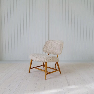 Midcentury Modern "Teve" Chair in Sheepskin/Shearling Alf Svensson, Sweden, 1955