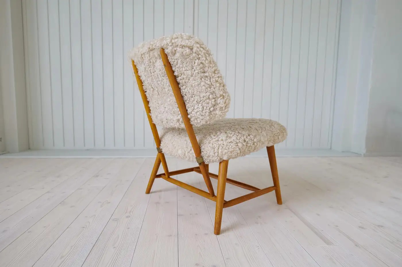 Midcentury Modern "Teve" Chair in Sheepskin/Shearling Alf Svensson, Sweden, 1955