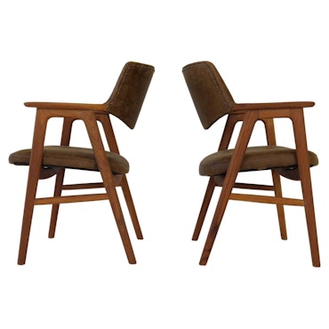 Midcentury Modern Erik Kirkegaard Danish Teak and Leather Desk Chairs, 1960s