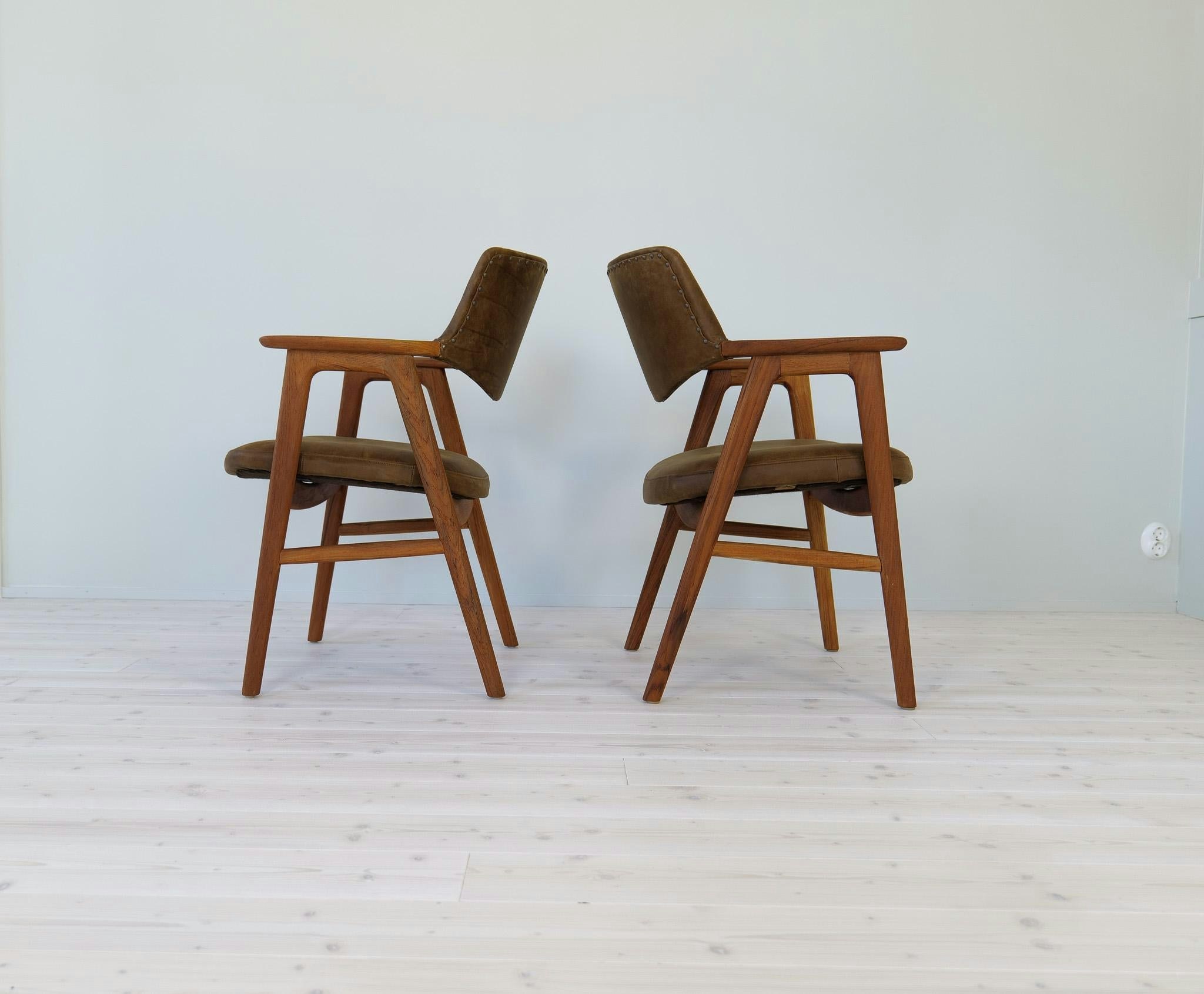 Midcentury Modern Erik Kirkegaard Danish Teak and Leather Desk Chairs, 1960s