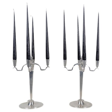 Art Deco Sculptural Set of Candelabras in Pewter, Sweden, 1940s