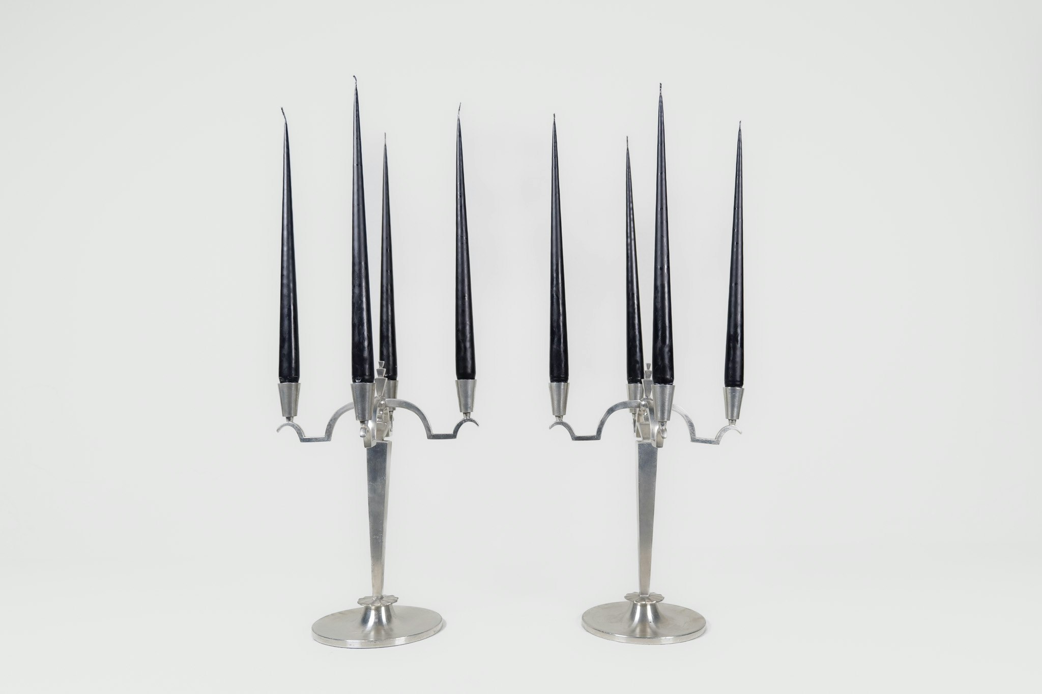 Art Deco Sculptural Set of Candelabras in Pewter, Sweden, 1940s