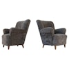 Scandinavian Modern Lounge Chairs in Grey/Black Sheepskin Shearling Sweden, 1940