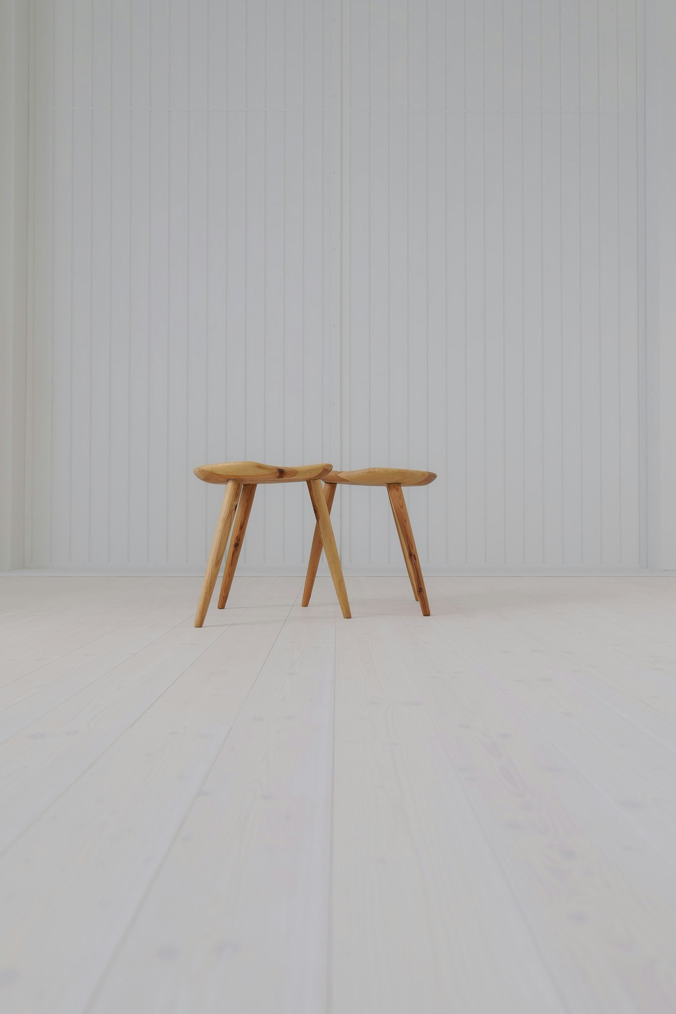 Midcentury Modern Pair Sculptural Stools in Pine by Norsk Husflid 1960s Norway