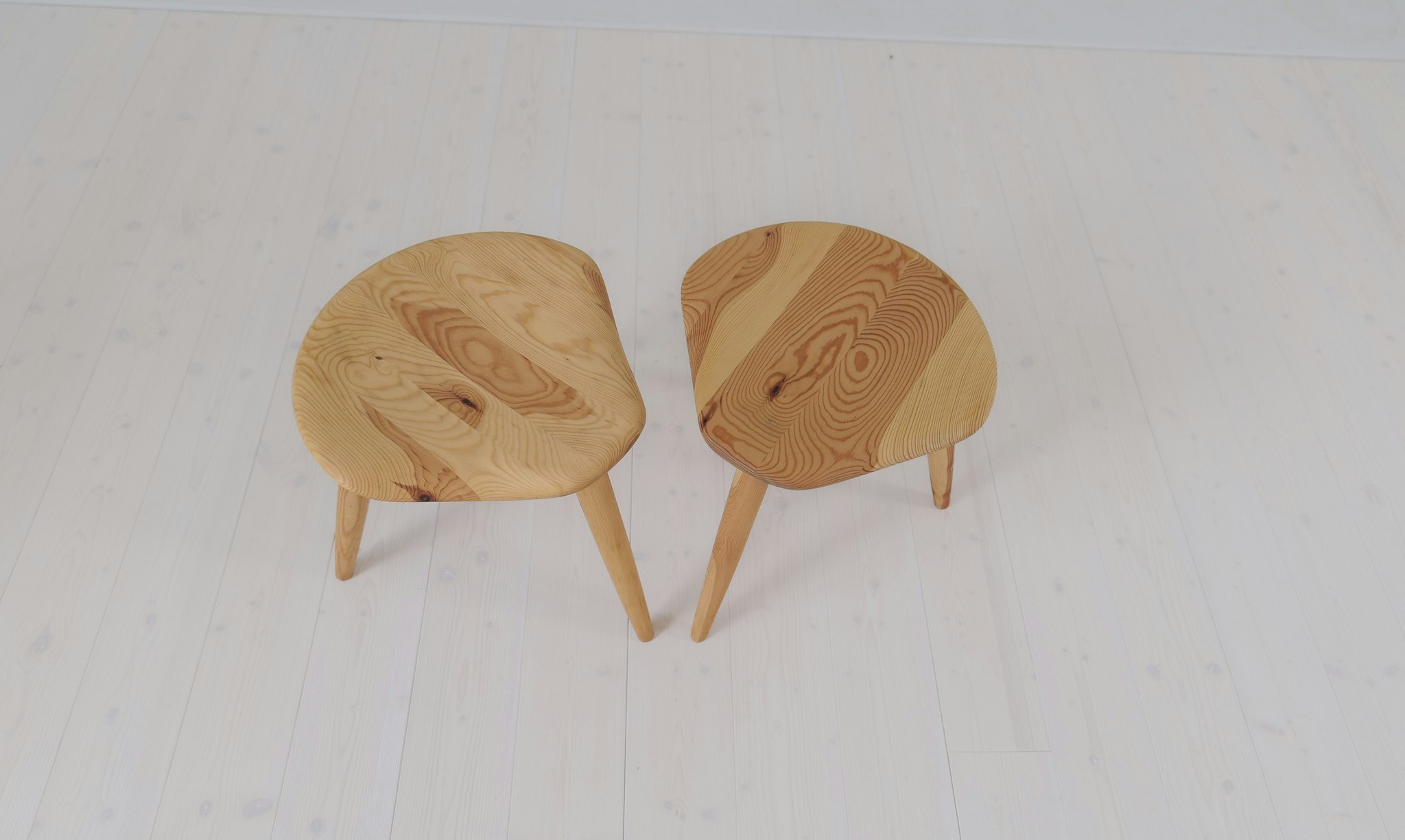 Midcentury Modern Pair Sculptural Stools in Pine by Norsk Husflid 1960s Norway