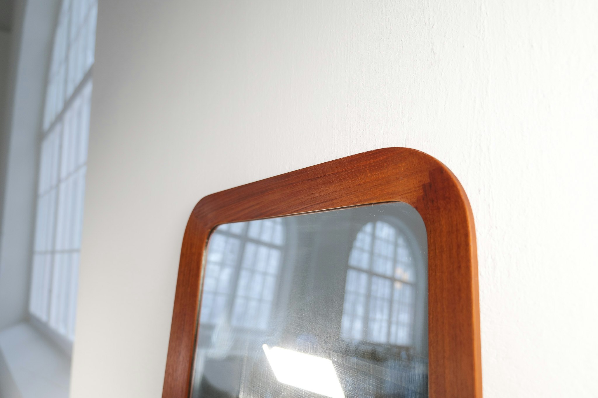 Midcentury Modern Sculptural Wall Mirror, Teak, Crystal Glass, Glas & Trä, 1960s