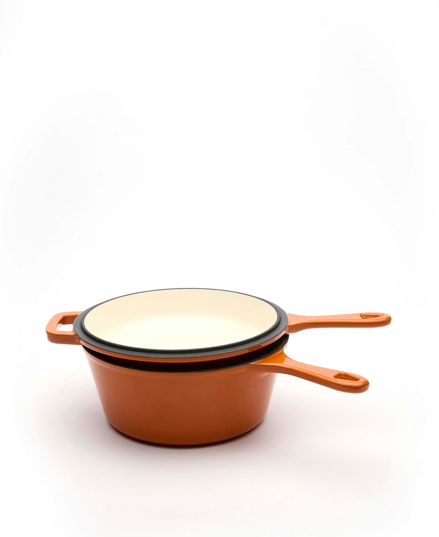 Set aus tiefer Traktorpfanne aus Gusseisen mit einer gusseisernen Bratpfanne – Naranja