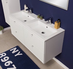 OPALINE 120cm hvit skap med 4 skuffer og dobbellservant